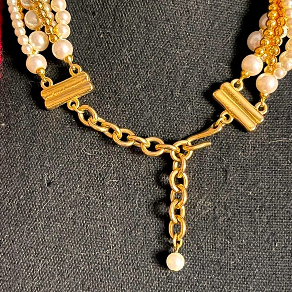 N139 NEW Multistrand white and gold faux pearl necklace can be worn as torsade - Picture 7 of 7